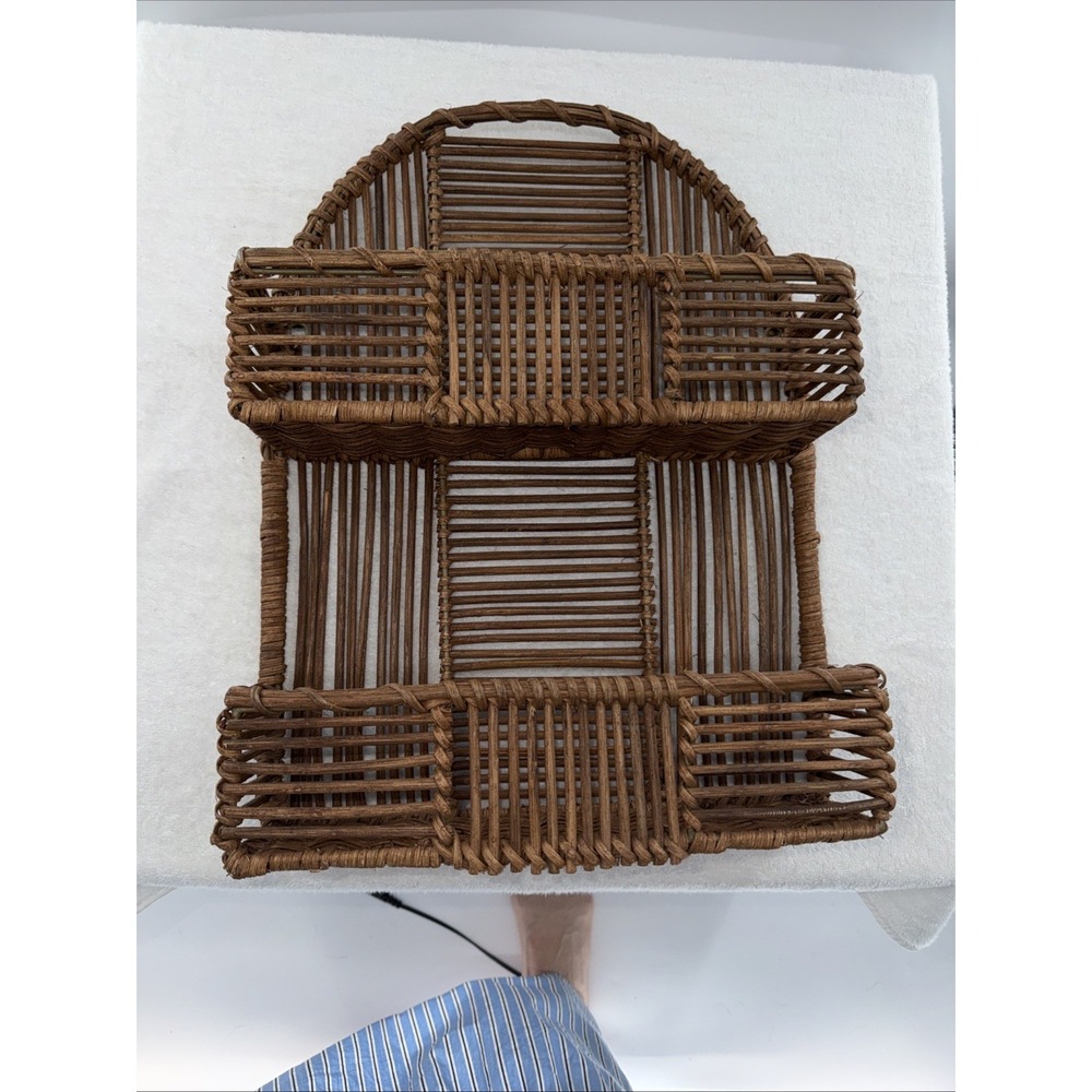 Natural Rattan 2 Tier Wall or Countertop Shelf 18" Spices Plants Knick Knacks - Picture 5 of 6